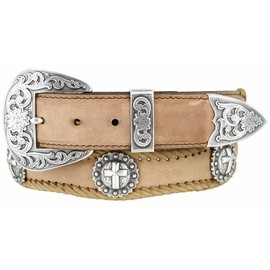 Western Silver Cross Berry Conchos Leather Scalloped Belt 1 1/2" Wide