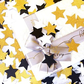300pcs Black White Gold Paper Confetti,Glitter Twinkle Little Star Table Confetti,Birthday Graduation 2022 Fathers Day Wedding Baby Shower Party Decorations Circle Dots Lasting Surprise