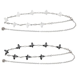 Chain Belt for Women 2 Pieces, Metal Butterfly Bling Rhinestone Sliver Waist Chain Belts, Adjustable Decorated Waist Belts for Dress Sweater Blouse Shirt, 114cm/45Inch