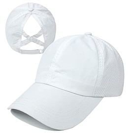 JowTreex Women's Criss Cross Ponytail Baseball Cap - High Messy Bun Pony Cap Quick Drying Mesh Outdoor Sports Travel Hat, White