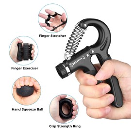 6PCS Grip Strengthener Kit, Adjustable Resistance Forearm Exerciser, Finger Trainer, Hand Extension Exerciser, Finger Stretcher and Forearm Workout Ring for Muscle Building and Injury Recovery