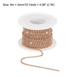 MECCANIXITY 10 Yard 2mm Crystal Rhinestone Diamond Close Chain Trim Trimming Claw Cup Chain for Sewing, Crafts, DIY Jewelry Wedding Decorations Champagne Gems Champagne Base