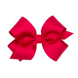 Wee Ones Girls' Crepe Satin Hair Bow with Grosgrain Underlay and Plain Wrap Center on WeeStay No-Slip Hair Clip, Medium, Red