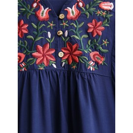 Kafeimali Vestido corto de verano para mujer, estilo bohemio, bordado, Azul marino, L