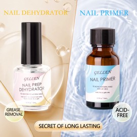 Gellen Nail Dehydrator and Nail Primer, Long-Lasting Air Dry (Acid Free) for Acrylic Powder and Gel Nail Polish, Superior Protein Bonding, 15ML / 0.5 oz Each