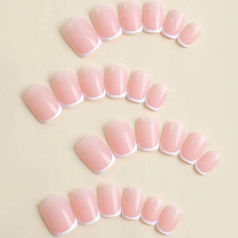 Ztcily Künstliche Nägel, kurz, natürlich, rosa, weiß, quadratisch, günstig, für
