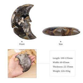 mookaitedecor 100-135mm Fluorite Agate Crystal Moon Shaped Crystal Ornament for Home, Natural Luminous Stone Rock Geode Agate Ornament Rare Crystals and Gemstones for Collecting Healing Crystal Gift