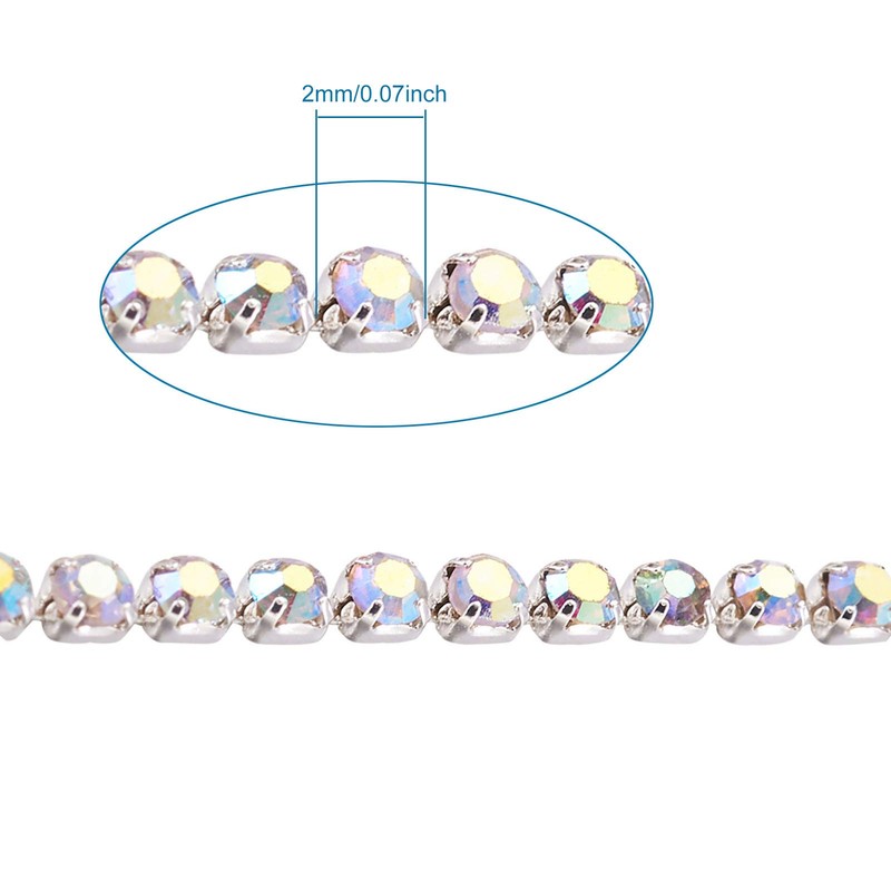 PandaHall 10 Yards/Roll Crystal Rhinestone Diamante Chain 2mm Crystal AB