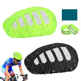 2Pcs Reflective Bike Helmet Rain Cover, High Visibility Waterproof Cycling Helmet Protector, Safety Helmet Rain Cap With Reflective Strip Storage Bag, 2 Elastic Cycling Strap Wristbands for Night