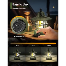 Camping Lantern Rechargeable Battery Powered 【2 Pack】, Camping Gear Must Haves, Camping Accessories, Retro Camping Light Waterproof Hanging LED Tent Lamp for Outdoor Hiking Fishing (Dark Green)