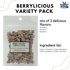 No Furries Delights 100% Organic & All Natural Treat for Rabbit Hamster Guinea Pig Chinchilla Pet Rat Mice Gerbil, Healthy Small Animal Enrichment Bonding Training, Berrylicious Variety Pack 50g
