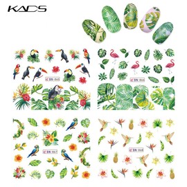 KADS Nail Art Stickers Full Wrap Space Design Flower Leaves Flamingos Nail Sticker Tattoo Summer Nail Decals