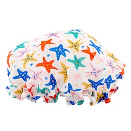 SMUG Shower Cap - Waterproof Shower Cap with Elastic Lining - Three Prints Available - Showers, Cooking, Spa Salon, Sleeping, Makeup - Shower Caps For Women UK Long Hair Short Hair - Starfish