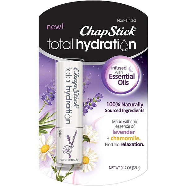 ChapStick Total Hydration Essential Oils Lip Balm Relax Lavender + Chamomile (0.12 oz Tube)