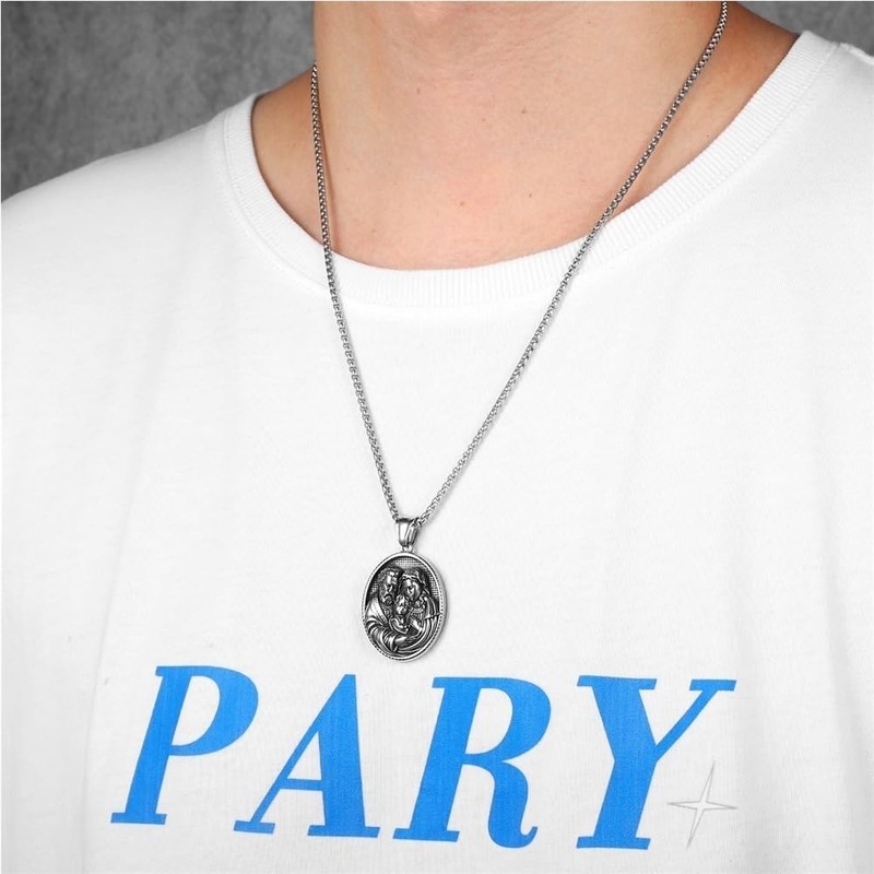 DYFUHO Medal Holy Family Virgin Mary Jesus St. Joseph Necklace,