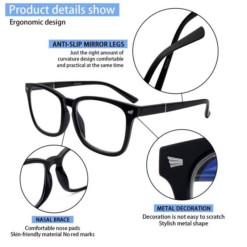SIGVAN 5 Pack Blue Light Blocking Reading Glasses Fashion Square