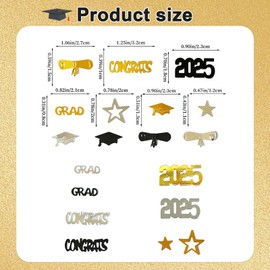 Chris.W Congrats Grad Graduation Confetti 2025, Black Gold Graduation Confetti Table Centerpieces, Class of 2025 Party Table Centerpiece, 2025 Grad Party Decoration Supplies