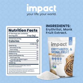 Impact - Golden Erythritol & Monk Fruit - Zero Calorie Sweetener, Sugar-Free, Non-GMO, Net Carb Free, Zero Glycemic, Baking Use - 1lb Resealable Bag