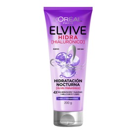 L'Oréal Paris Tratamiento nocturno para el pelo con Ácido Hialurónico Elvive Hidra Hialurónico, hidratación intensa para cabello deshidratado hasta 72 horas 200ml
