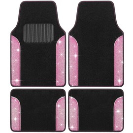 Glitter Bling Car Mats 4-Piece Set, Two-Tone Shiny Carpet Car Floor Mats, Stain-Resistant Floor Mats for Cars for Women, Universal Car Mat Set, Automotive Floor Mats - Pink