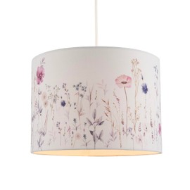 Soft Pink and Lilac Floral Circular Lamp Shade with White Cotton Fabric Inner Lining | 18cm x 25cm | Subtle Elegant Design by Happy Homewares
