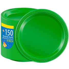 WELLIFE Green Party Plates 9 Inch -150 Count Plastic Plates for Party, Disposable Plastic Plates Set for Party Supplies & Dessert Plates
