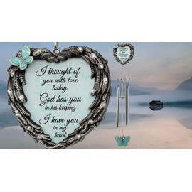 Heart Shaped Angel Wings Memorial Windchime with Butterflies - I Thought of You with Love Today - in Loving Memory Chimes for Loss of a Loved One Family Member Friend - Sympathy Condolence Gift