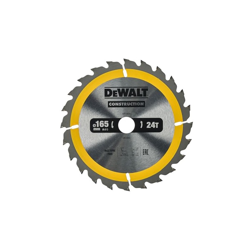 DEWALT DT1934-QZ Construction Circ Saw Blade, Yellow, 165 x 20