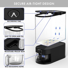 Retail Blade - 25lb Black Rice Dispenser, Measuring Cup & Sponge. Airtight Grain, Bean & Rice Container. NEW Clear Black Design. Easy To Use Grain Dispensing Storage Container For Kitchen
