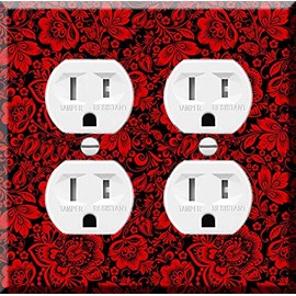 Double Duplex Outlet Cover Wall Plate - Hohloma Floral Russian Ornament