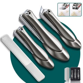 Ryusei 4-piece set of non-sticky nail clippers Nail clippers + resistant toenail clippers + Yasuri + case household large size crazy cutting power stainless steel toenail nippers portable nail clippers set R005, 1 piece, metal black / Ryusei 튀지않는 손톱깎이 4종세트 손톱깎이 +내성발톱깍기+야스리+ 케이스 가정용 대형 미친 절삭력 스테인리스 스틸 발톱니퍼 휴대용 손톱깎이세트 R005, 1개, 메탈블랙