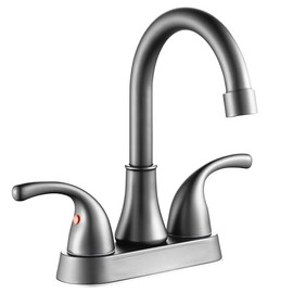 Bathroom Sink Faucet FRANSITON 4 Inch Faucet 2 Handle Lead-Free Brushed Grey Bath Sink Faucet with Pop-up Drain Stopper and Supply Hoses