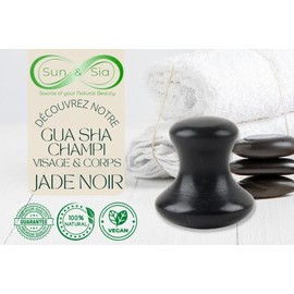 Sun & Sia - Facial Massage Stone Jade Black, Gua Sha Mushroom Made of Natural Stone, Anti-Ageing Massager Made of Jade, Reduces Fine Lines, Stimulates Blood Circulation, for Healthy, Radiant Skin