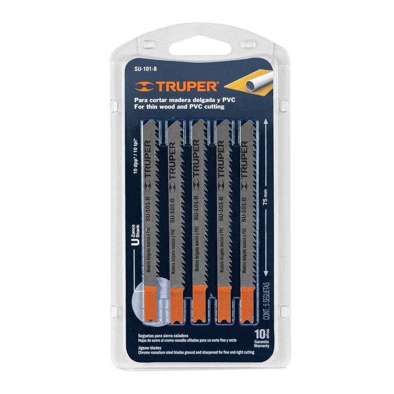 Truper SU-101-B, 5 Seguetas para caladora, zanco "U" cortes rectos