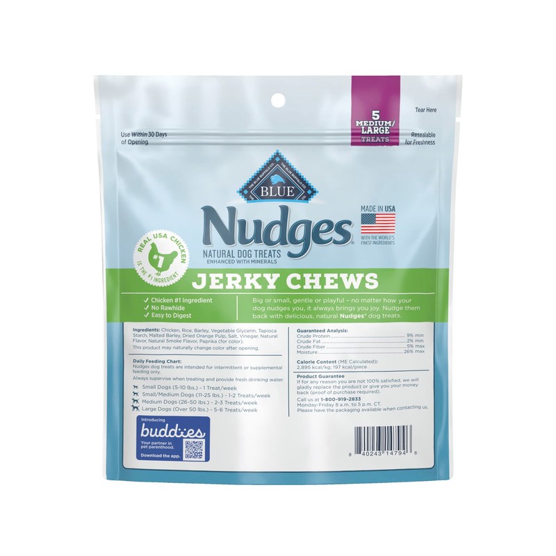 Blue Buffalo Nudges Jerky Chews Natural Dog Treats Med/Large Breed,