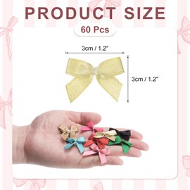 MECCANIXITY 60 Pcs Mini Ribbon Bow 1.2" Mini Fabric Satin Ribbon Flower Bows for Craft DIY Sewing Wedding Birthday Party, Brown
