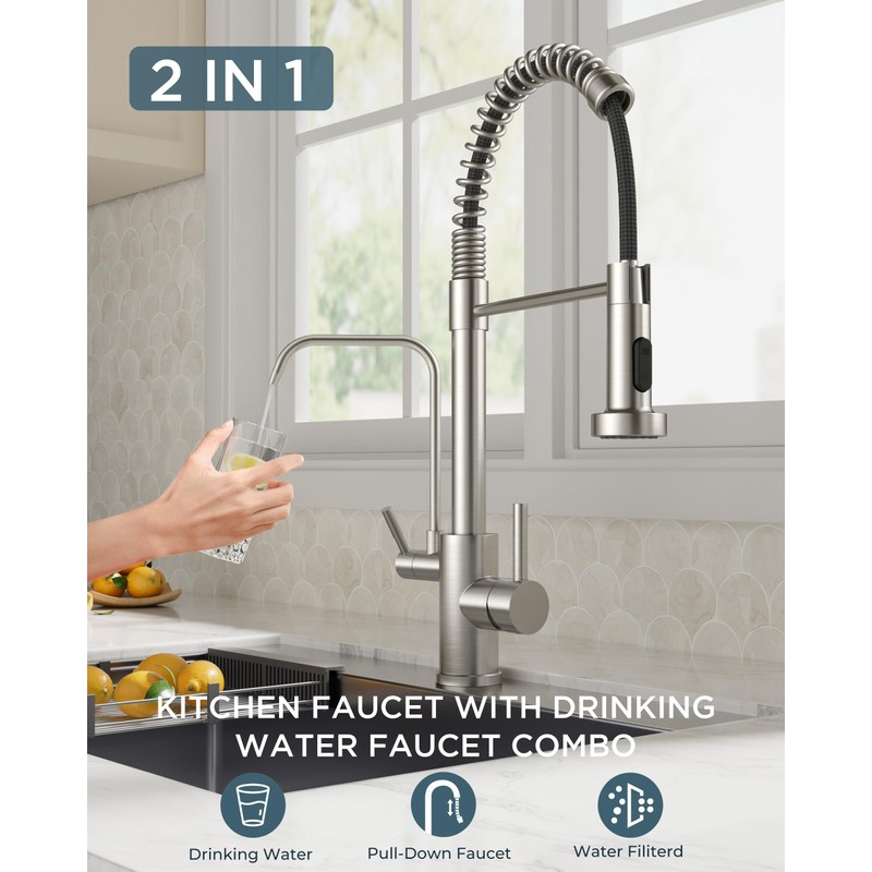 FORIOUS Kitchen Faucet with Purfied Water Filter, 2 in 1