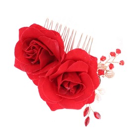 BIUDECO 1pc Bridal Hair Comb Elegant Cloth Rose Flower Clip Wedding Hair Accessory for Women Delicate Headdress for Parties and Special Occasions