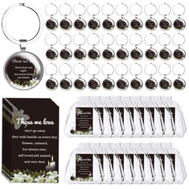 WDFCN 30 Sets Black Memorial Keychain Funeral Favors with Flower Key Ring 30 Bulk Remembrance Cards 30 Organza Bags Funeral Gifts for Memorial Service Family Guests Keepsakes