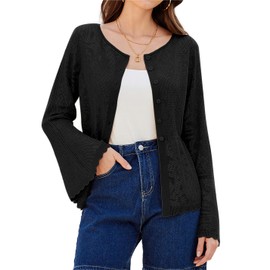 GRACE KARIN Women's Casual Long Sleeve Pullover Crew Neck Hollow Cardigans, black