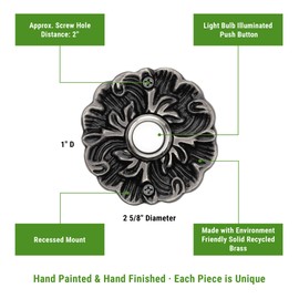 Waterwood Solid Brass Maya Doorbell in Pewter - Wired & Illuminated Push Button from Environmentally Friendly Recycled Material