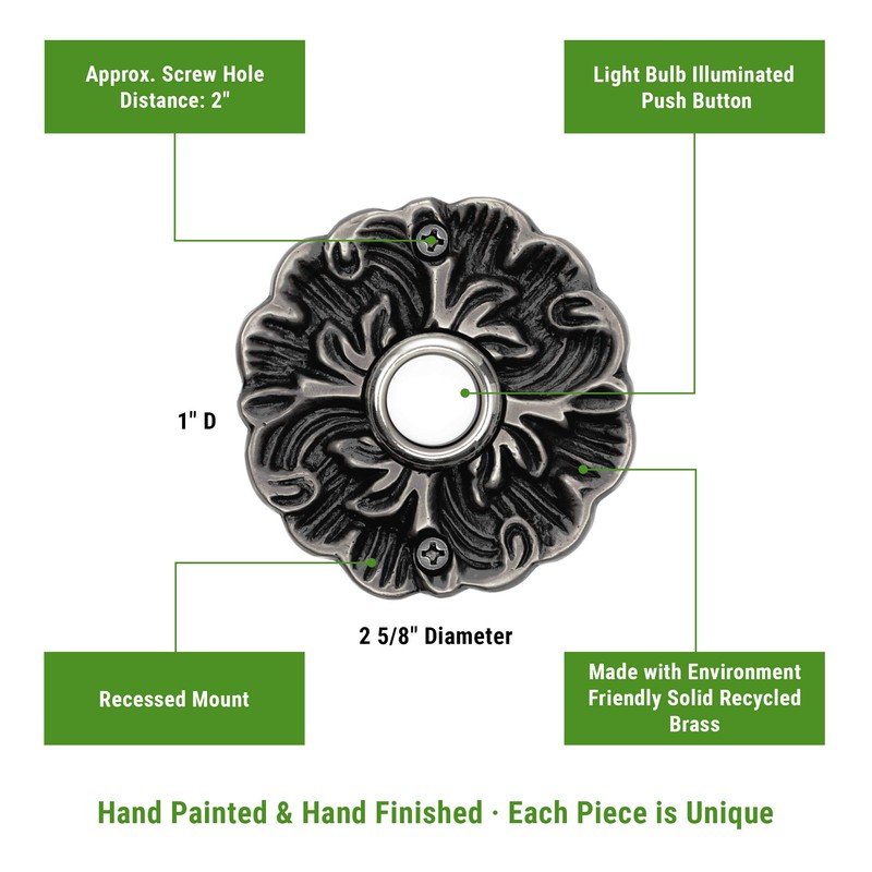 Waterwood Solid Brass Maya Doorbell in Pewter - Wired &