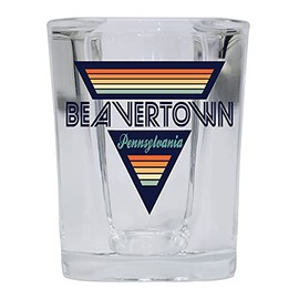 R and R Imports Beavertown Pennsylvania 2 Ounce Square Base Liquor Shot Glass Retro Design