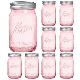 WELLIFE Pink Mason Jars 32 oz,9 Pack Wide Mouth Mason Jars for Safe Storage,Fermenting,Pickling,DIY,Crafts Decoration