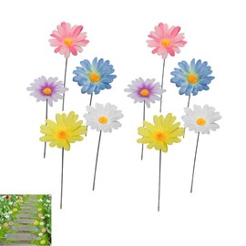 XIZHI 20Pcs Garden Stakes Daisy Flower Decor Silk Artificial Flowers and Metal Stakes Stick for Patio Lawn Resistant Flowers Yard Decoration