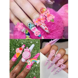 Gorvalin 105Pcs Kawaii Resin Nail Charms, 3D Sweety Pink Flatback Resins Candy Charms for Nail Art Crafts Decoration Slime Making Ornament DIY Supplies for Craft Making