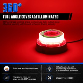 OPPBUY Red Strobe Light for Trucks,16 Flashing Modes Emergency Safety Waraning Light,Mini Size High Bright Amber LED Beacon Flashing Strobe Light for DC12-24V Truck Vehicle-1 Year Warranty