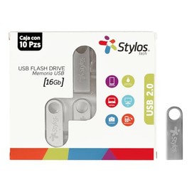 Stylos Kit 10 Memorias USB Stylos ST100 16GB Conexion Tipo A 2.0 Metalica Plata