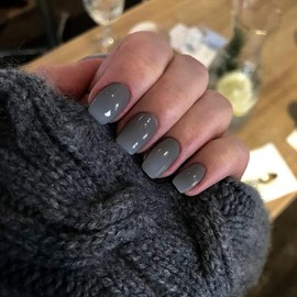 KQueenest Short Press on Nails Square Grey Nails Set,Dark Color Fake Nails Gel Nails Press Ons Acrylic Nails Short Glue on Nails Natural Petite False Nails in 24 Pcs