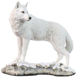 9.5 Inch Wolf on Snowy Ground Looking Back Statue Figurine, White